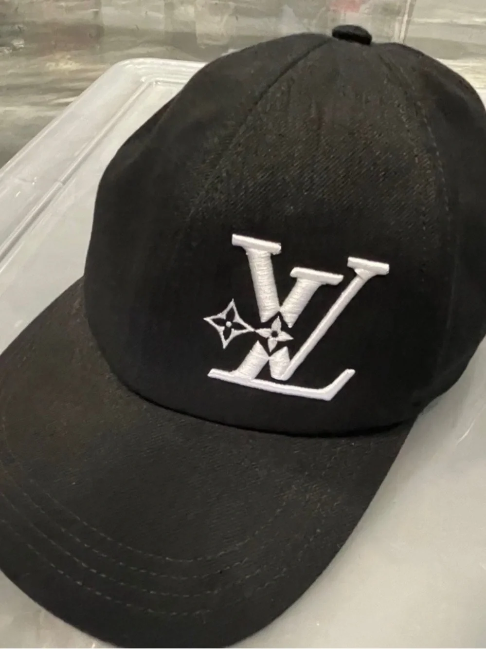 Louis Vuitton Black Logo Strap Cap with Silver Hardware